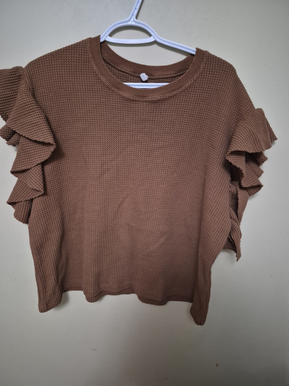 Wishlist Ruffle Sleeve Waffle Knit Top - Brown
